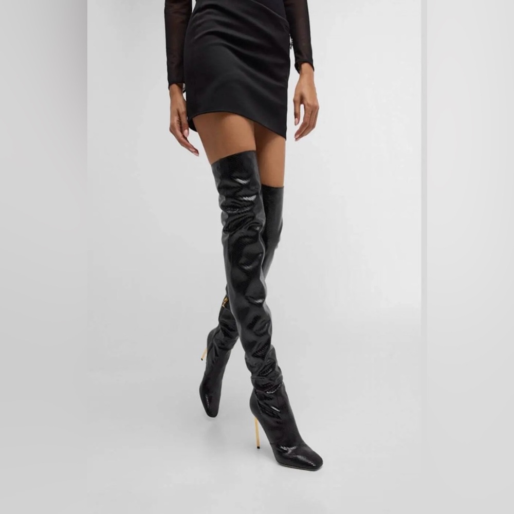 TOM FORD 
Snake-Effect Over-The-Knee Boots